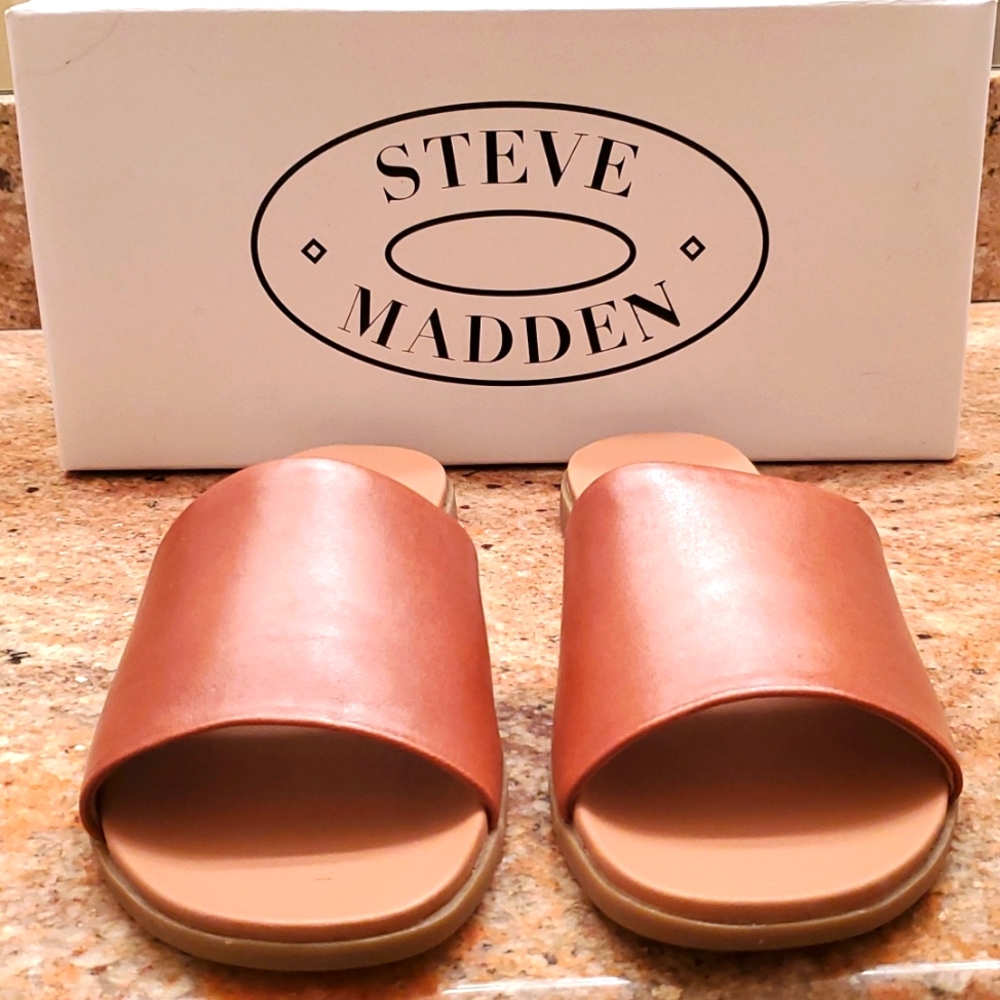 NWB Steve Madden Kailey Slide Sandal Size 9 Color Cognac Lea